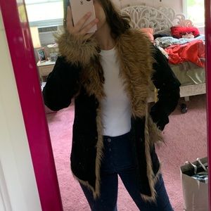 Vintage Black Leather Jacket Faux Fur pennylane